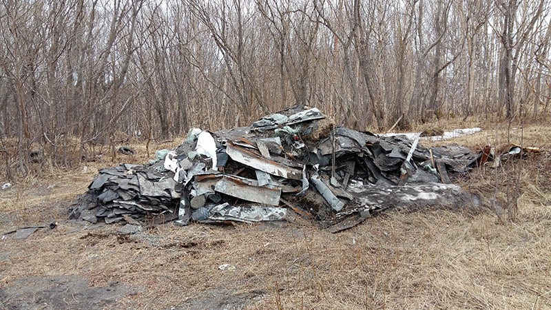 Пример свалки строительного мусора (битумсодержащих отходов) в окрестностях Петропавловска-Камчатского. 